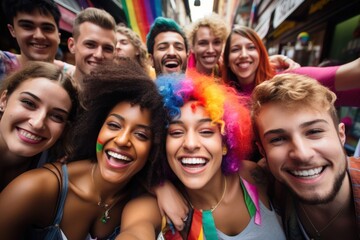 Fototapeta premium Diverse women laughing selfie party.