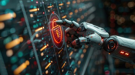Fototapeta premium Cybersecurity: Robot Hand Interacting with Digital Lock