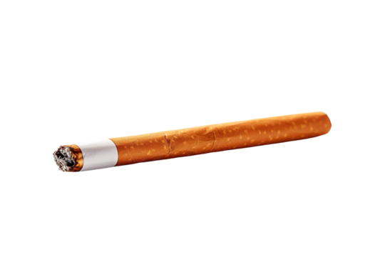 A Partially Smoked Cigarette Isolated on White Background on a White or Clear Surface PNG Transparent Background