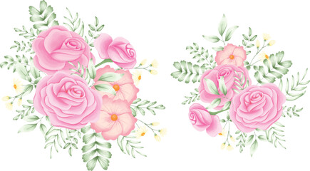 watercolor pink flower bouquet arrangement for wedding card