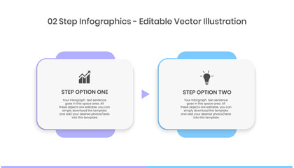 2 Steps Infographics Design Template - Graph, Pie chart, workflow layout, squire diagram, brochure, report, presentation, web design Editable Vector illustration