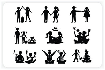 Friends forever, Vector sketch drawing of silhouette vector Vector illustration, Silhouette of children. A set of people Set of stickers