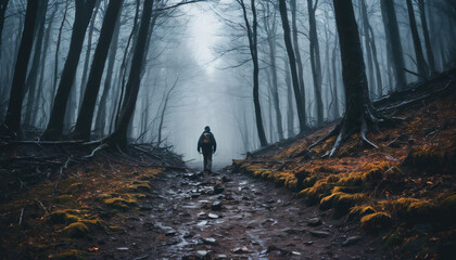Forest Arcana in Cloudy Winter: The Expeditioner's Passage Immersed in Landslide