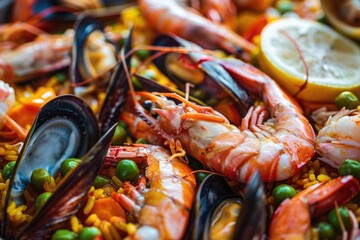 Spanish Seafood Paella: A Closeup View of Traditional Spanish Dish from Valencia