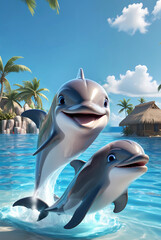 Image of Two dolphins jumping out of the water printed on Printed Glass Splashbacks