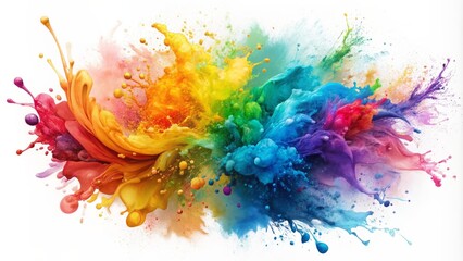 Fototapeta premium Vibrant Rainbow Paint Explosion With White Background