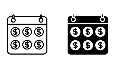 Calendar with money, salary or payday icon vector