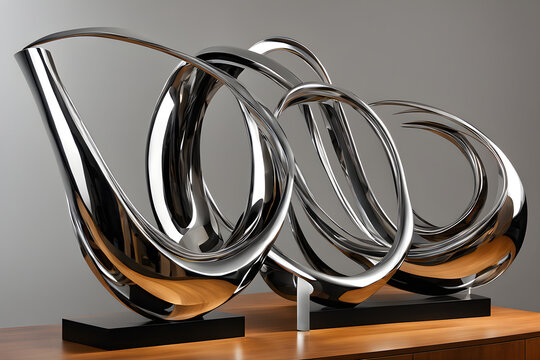 3D rendering Dynamic Abstract metal sculptures. Twisting forms and polished surfaces High Quality Metal - Powered by Adobe
