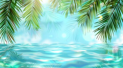 Fototapeta premium 3D rendering of palm leaves shadow on the water surface in a swimming pool with a light blue background