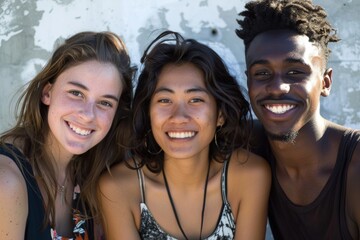 Fototapeta premium Diverse Friends Smiling Together in Bright, Casual Setting