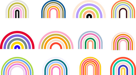 Set boho rainbows with colorful lines  © Millaly