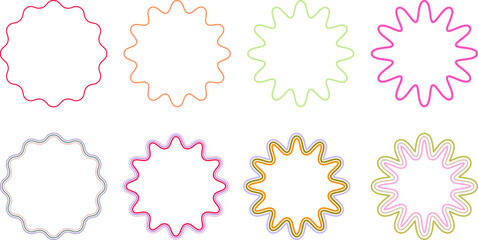 Set boho round frames with colorful groovy wavy lines

