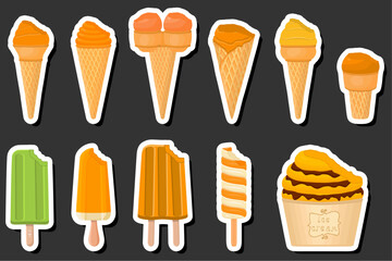 Illustration on theme big kit ice cream popsicle different types in cone waffle cup