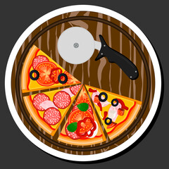 Illustration on theme big hot tasty pizza to pizzeria menu