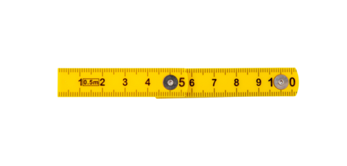 Yellow measure ruler isolated on white, transparent, Ten cm length