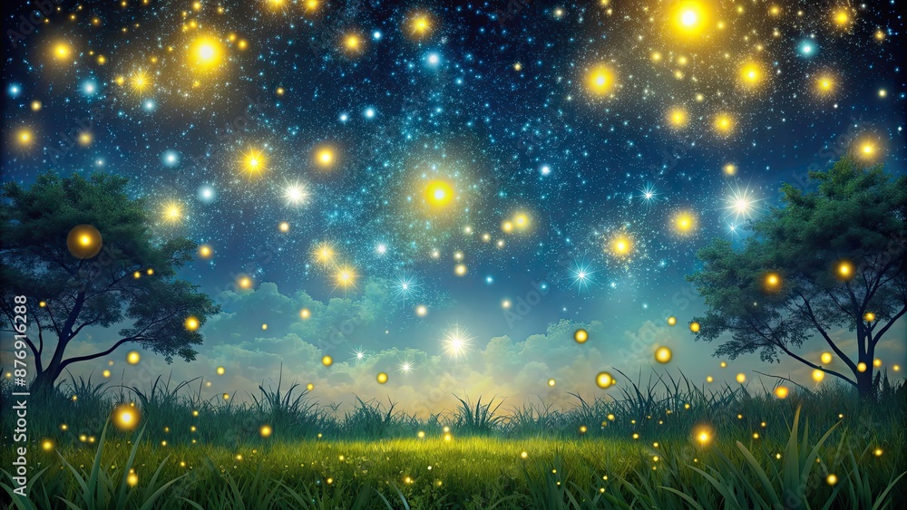 Canvas Prints Beautiful image of fireflies lighting up the night sky with twinkling stars above , nature, nighttime, glowing, insects