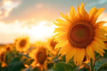 Obraz premium Beautiful sunflower landscape outdoors blossom nature.