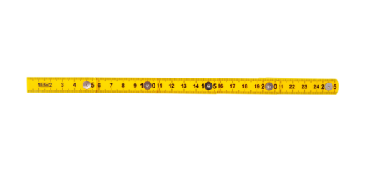 Yellow measuring tape isolated on white, transparent, Twenty five cm length