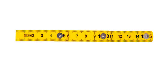 Yellow measuring tape isolated on white, transparent, Fifteen cm length
