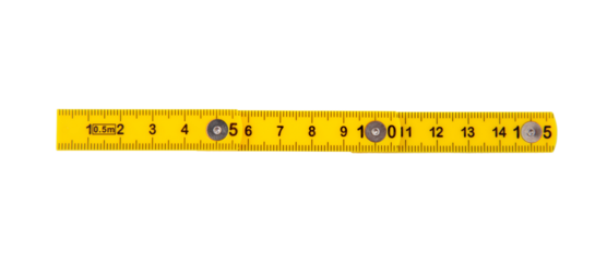 Yellow measuring tape isolated on white, transparent, Fifteen cm length