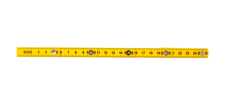 Yellow measuring tape isolated on white, transparent, Twenty five cm length