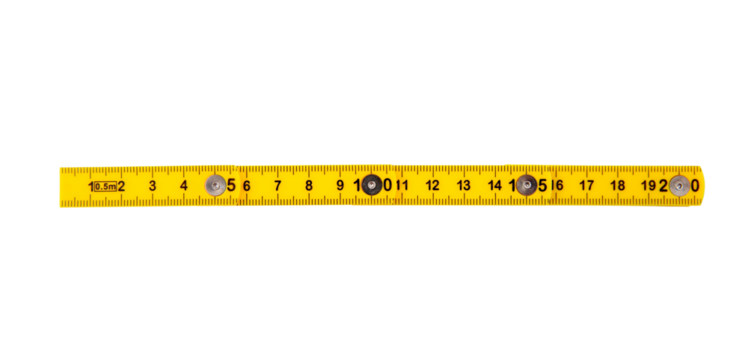 Yellow measure ruler isolated on white, transparent, Twenty cm length