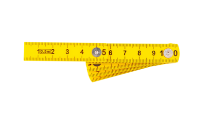 Yellow measuring tape isolated on white, transparent, Ten cm length