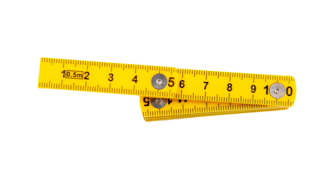 Yellow measure ruler isolated on white, transparent, Ten cm length