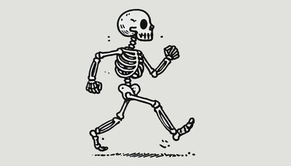 Walking skeleton in mid-step creating a whimsical and spooky scene