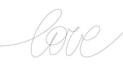 Obraz premium Love word. One continuous line minimalist art drawing style. Vector Black lines on a white background.