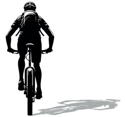 Silhouette of a Riding Cyclist Seen from the Back