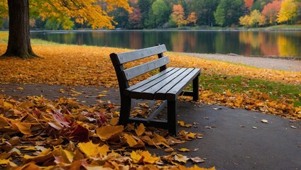 A weathered wooden bench situated in a picturesque