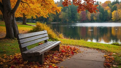 A weathered wooden bench situated in a picturesque