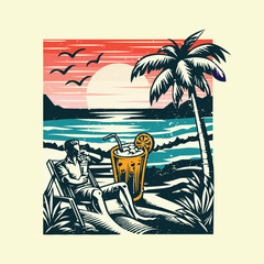 Vacation TShirt Design Summer Vacation T Shirt Beach Adventure drink Graphic