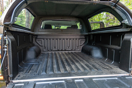 Moscow. Russia. June 2024: Interior of a utilitarian pickup truck. SUV gvm poer. trunk and cargo platform with kung of a pickup truck
