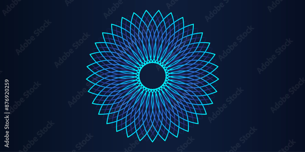 Aufkleber Abstract blue-green light lines weave a pattern in a circular shape. Vector illustration in concept of yoga, science, music.