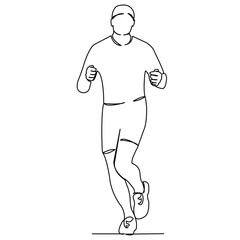 continuous single drawn one line man running, running a marathon hand-drawn silhouette picture. Line art. doodle
