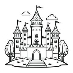 Fototapeta premium Medieval castle sketch. Vector illustration on white background Cartoon
