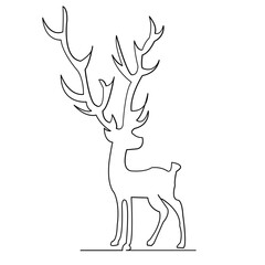 continuous single drawn one line christmas deer drawn by hand picture silhouette. Line art. Christmas. Doodle