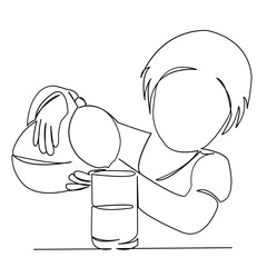 continuous single drawn one line girl pours milk hand-drawn picture silhouette. Line art. doodle