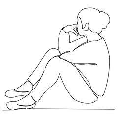 continuous single drawn one line girl female teenager dreaming hand-drawn picture silhouette. Line art. doodle