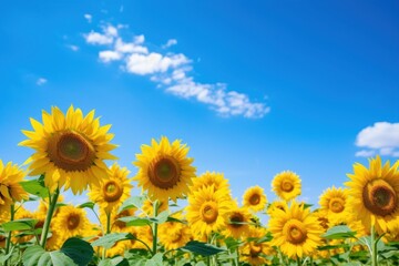 Sunflower field summer sky landscape.