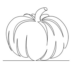 continuous single drawn one line pumpkin hand-drawn picture silhouette. Line art. doodle