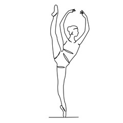 continuous single drawn one line of the girl dancer ballet, gymnast drawn by hand picture silhouette. Line art. doodle