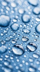 Close-Up of Water Droplets on a Smooth Blue Surface