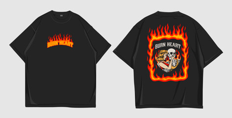 Design t-shirt oversize burn heart