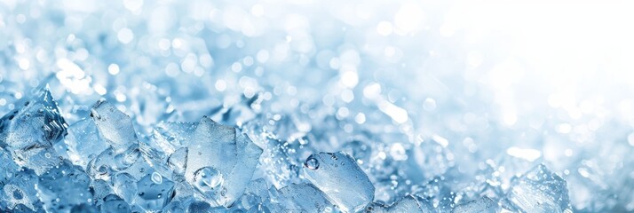 Close-Up of Transparent Ice Cubes with a Cool Blue Bokeh Background