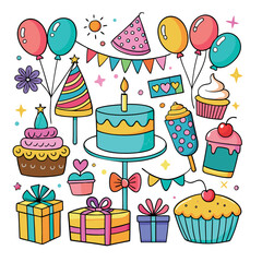 happy birthday card , sweet cake and candle with balloons helium