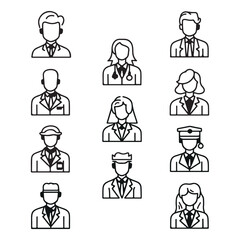Doctor and Nurse line icons set. Vector illustration on a white background. Editable stroke.