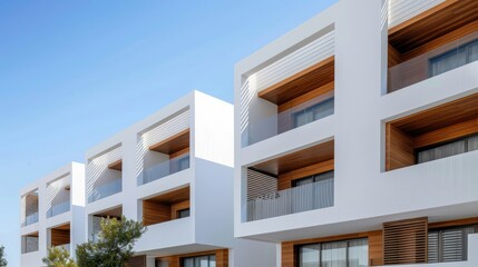 Fototapeta premium Commercial complex featuring structures optimized for temperature regulation, blending residential comfort with architectural elegance